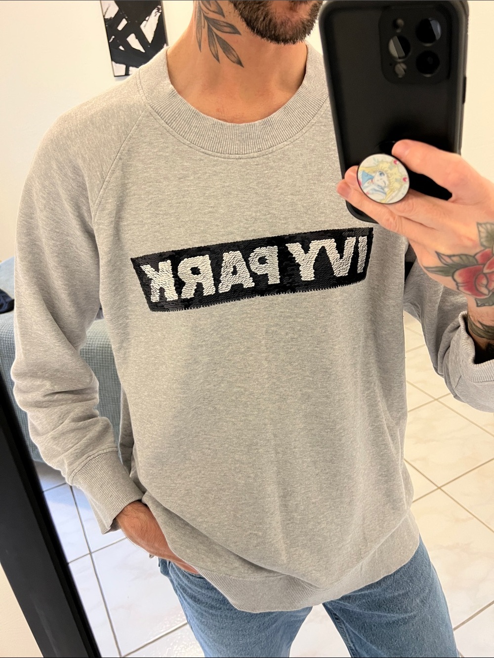 IVY PARK Light Gray Crewneck Sweatshirt with Black Logo